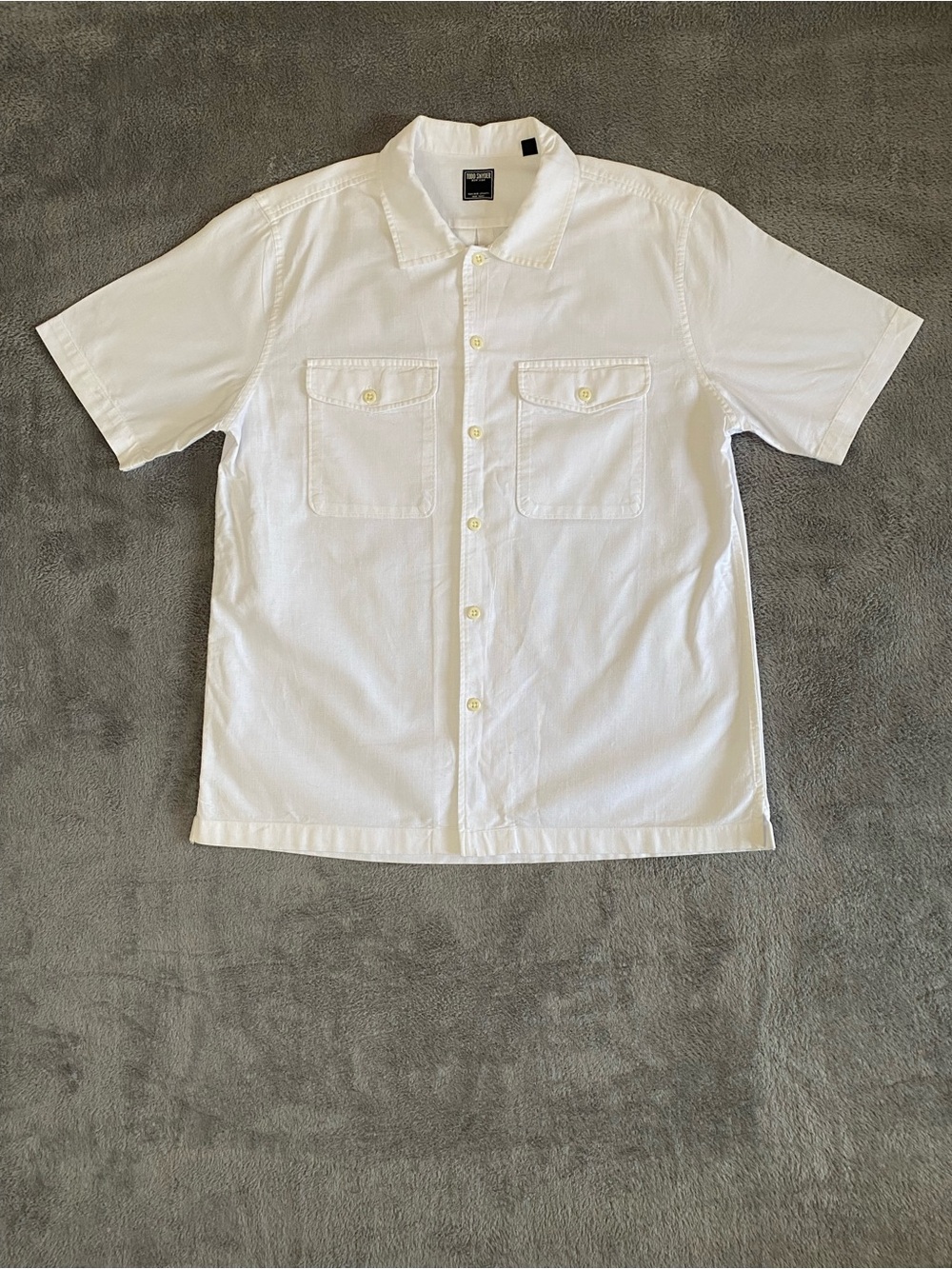 Todd Snyder White Short-Sleeve Button-Up Cotton Shirt L Textured Coastal Casual